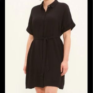 Frank And Oak Size Medium Black Button Front Waist Tie Short Sleeve Dress sz L